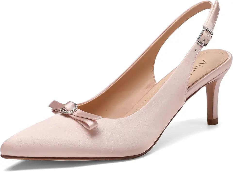 AIUNIIND Women's Slingback Kitten Heels Closed Pointed Toe Low Heel Dress Pumps for Wedding Party Formal Shoes