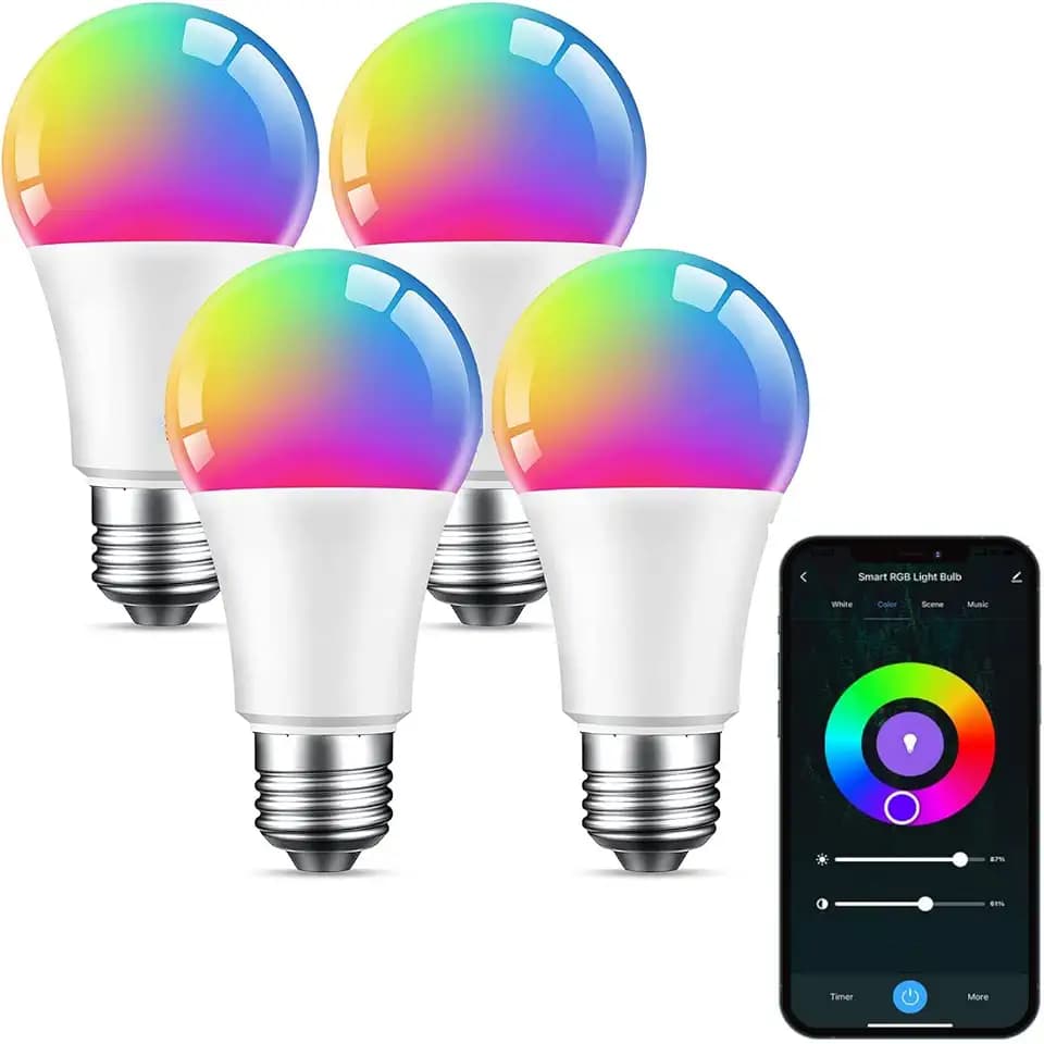 Beantech Smart Bulb, WiFi LED Light Bulbs, Color Changing Dimmable Light Bulb 2700K-6500K, Smart Light Bulbs Work with Alexa & Google Assistant, A19 Alexa Light Bulb, RGB Tunable White Bulb, 4 Pack