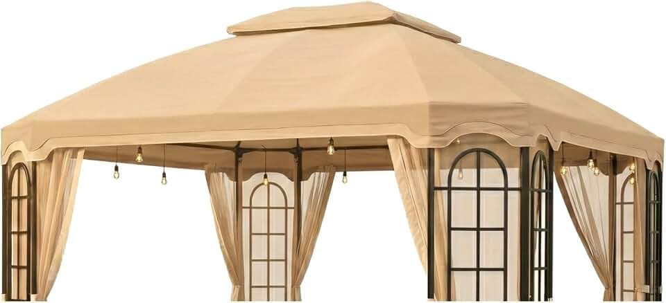 Garden Winds Reinforced Replacement Canopy Top Cover Compatible with The L-GZ454PST-C, A111010900 Terrace 10' x 12' Gazebo - Classic Sand, Riplock 350
