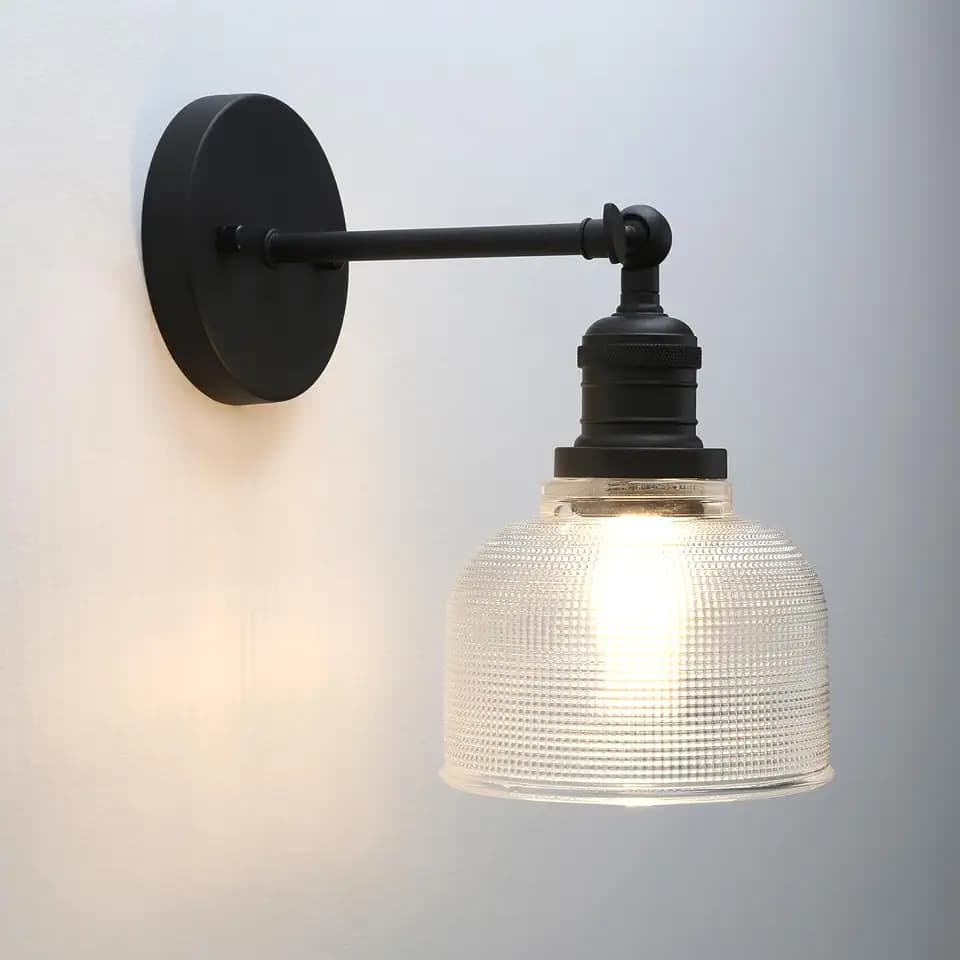 Pathson Vintage Wall Sconce Lamp with Clear Glass, Adjustable Hardwired Wall Vanity Light for Bathroom Living Room Farmhouse Bedside Lighting