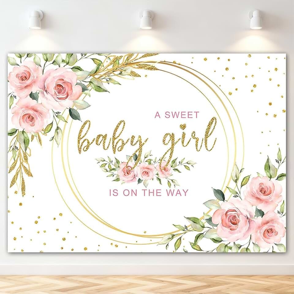 Mocsicka Pink Floral Baby Shower Backdrop for Girl 7x5ft