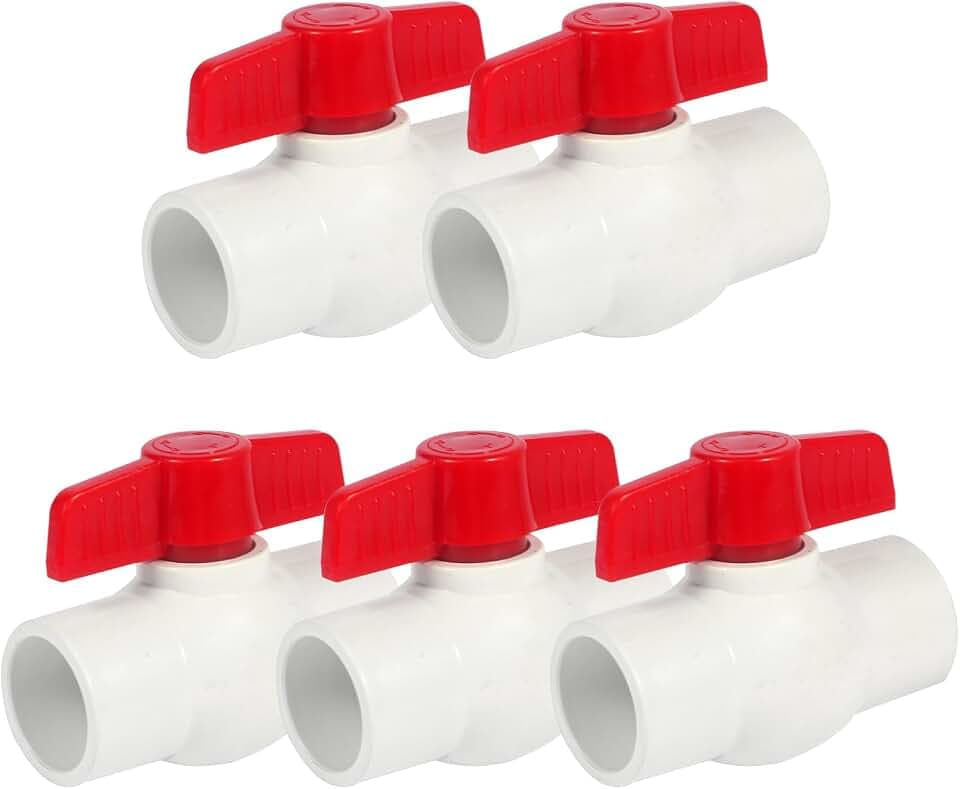 [5 Pack] 1' PVC Ball Valves, PVC Valves Ball Valve Water Shut Off Valves, 1 inch PVC Ball Valves Slip, Pipe Fittings, Rated at 150 PSI, Socket (1'' - Box of 5)