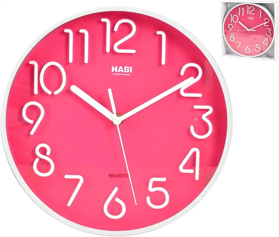 Habi Wanduhr, Rund, 25 cm, Kunststoff, Fuchsia