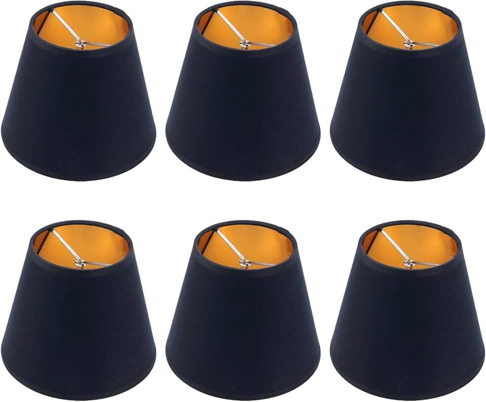 Small Lamp Shades Clip on Bulb, Linen Chandelier Shades Set of 6 Black