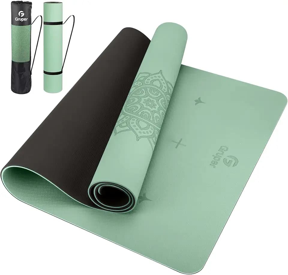 Gruper Yoga Mat Non Slip, TPE Extra Wide Yoga Mat with Alignment Mark
