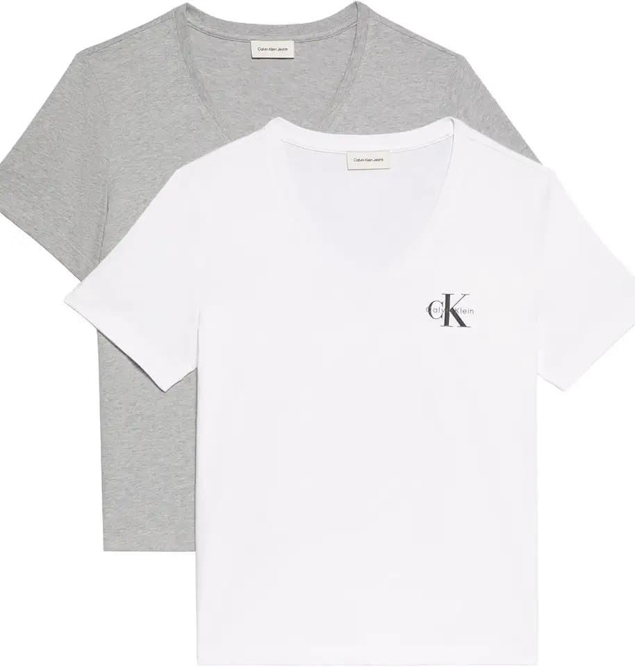 Calvin Klein Damen 2er Pack T-Shirts Kurzarm Logo Tee mit V-Ausschnitt