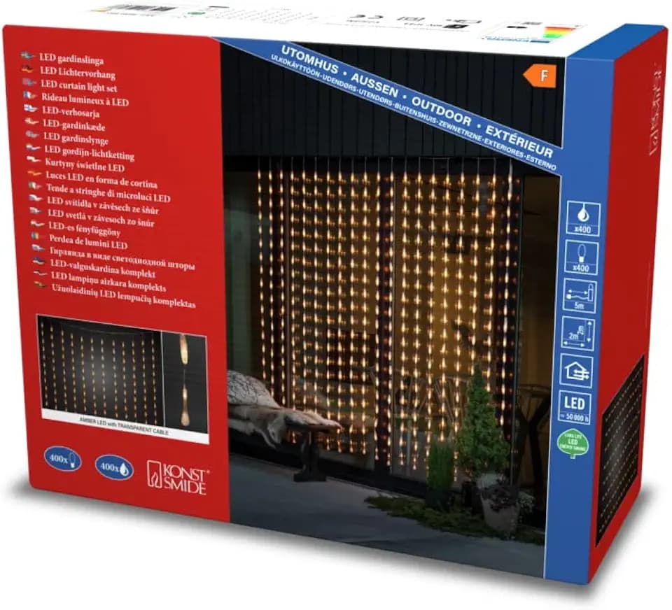 Konstsmide LED Lichtervorhang, tropfenförmig, 400 bernsteinfarbene Dioden, 30V, Außen (IP44), transparentes Kabel - 4052-803