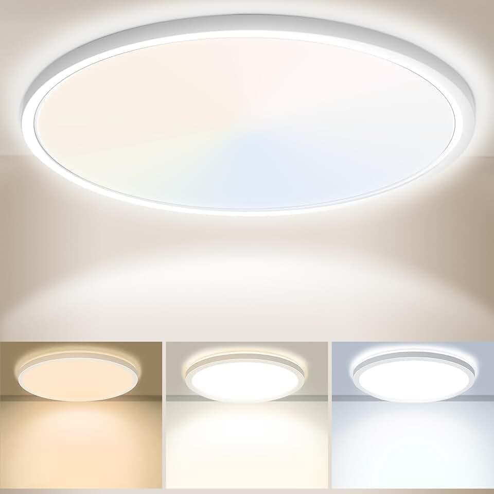 Yexati LED Deckenleuchte 24W 6000K/4000K/3000K, Deckenlampe 3 Farbtemperatur 3200LM Schlafzimmer Lampe IP54 Rund Flach Modern Küchenlampe für Flur Badezimmer Balkon Wohnzimmer Büro Küche Keller Ø300