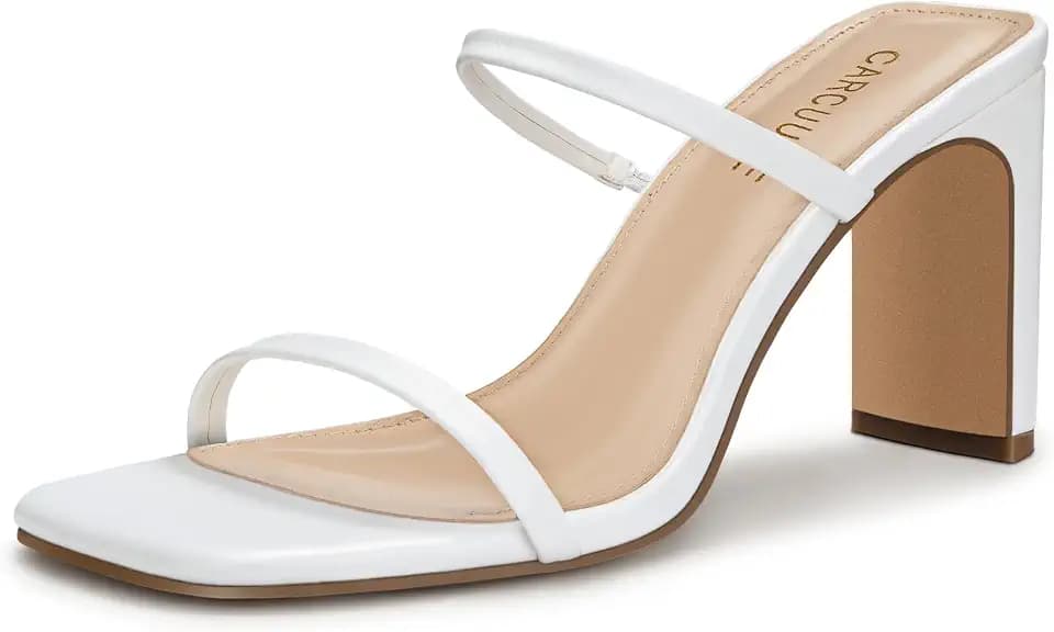Carcuume Women's Block Heel Square Open Toe Two Strap Mule Sandals