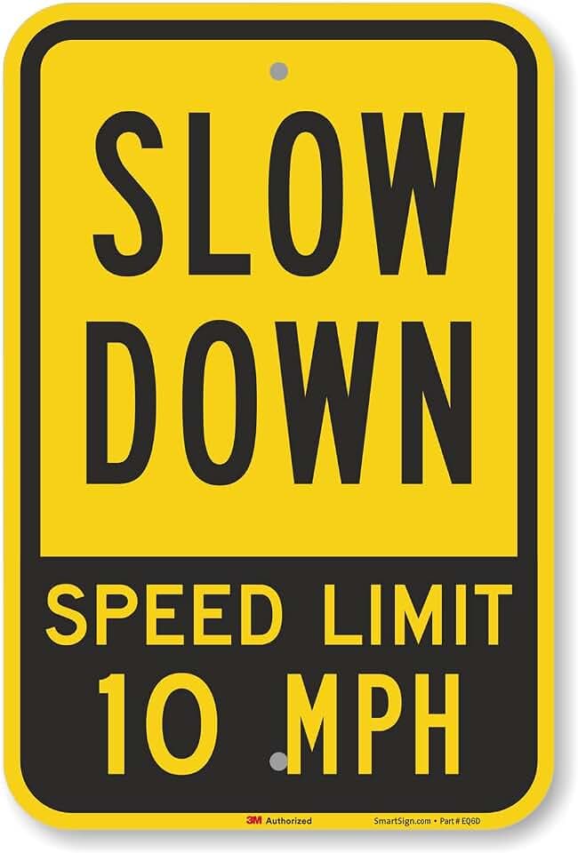 SmartSign 18 x 12 inch “Slow Down - Speed Limit 10 MPH” Metal Sign, 63 mil Aluminum, 3M Laminated Engineer Grade Reflective Material, Black and Yellow, Made in USA
