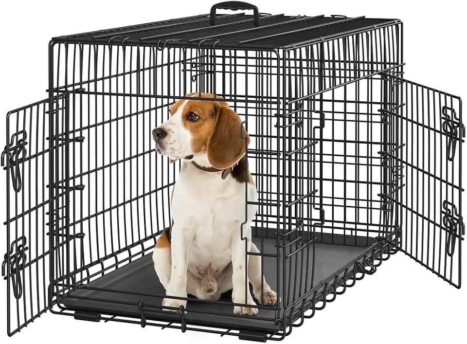 Yaheetech Hundekäfig 90 x 56 x 63 cm, klappbar, 2 Türen, L, Schwarz