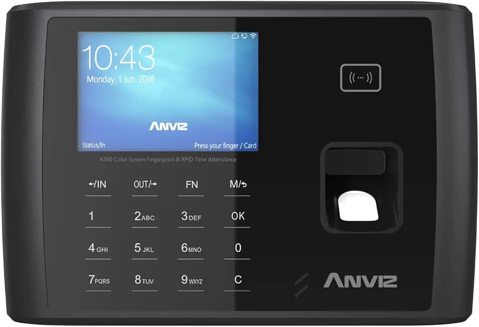 Anviz A350 BT-WiFi Erkennung von Anwesenheiten: Biometrisch, RFID und PIN, Linux, CPU 1 GHZ, TPP/IP, WiFi, Bluetooth, Rs485, Mini-USB, LCD 3,5 Zoll TFT, Relais Output, Wiegand Out, Web Server