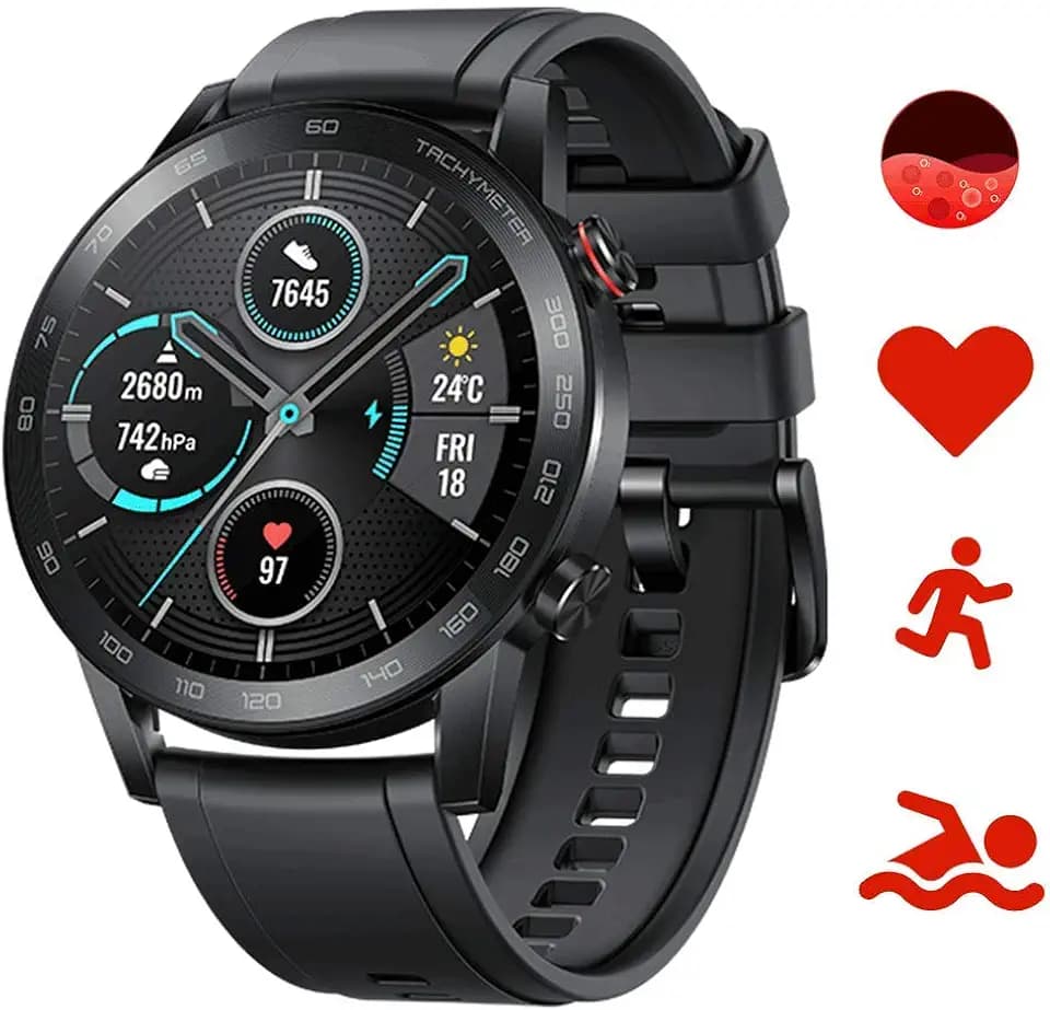 Honor Magic Watch 2 46 mm Smart Watch, Fitness-Aktivitätstracker, Herzfrequenz Stress SpO2-Monitor, 14 Tage Standby,Eingebautes Mikro Lautsprecher, GPS, 15 Fitnessmodi,Für Android, 5 ATM(Schwarz)
