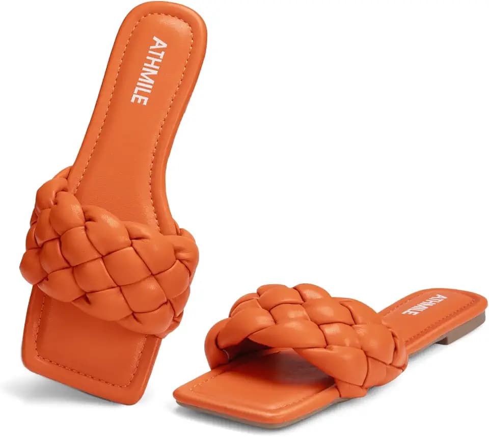 ATHMILE Braided Womens Sandals 2026 Square Open Toe Fashion Slide Sandals