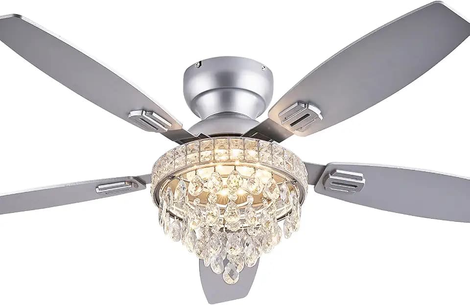 Crystal Ceiling Fan Fandelier-Low Profile Ceiling Fan(50" Sliver)