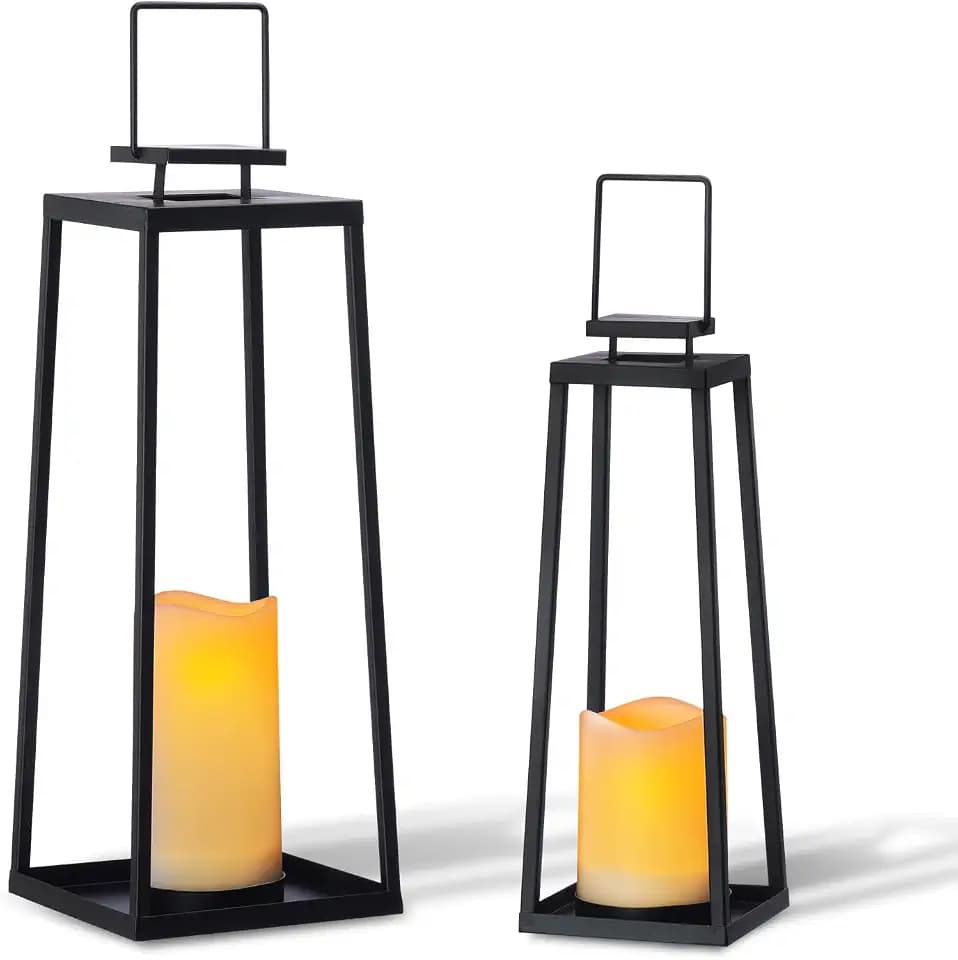 BAYN Solar Lantern Decorative Outdoor Lights Set of 2 (18’’ & 15’’)