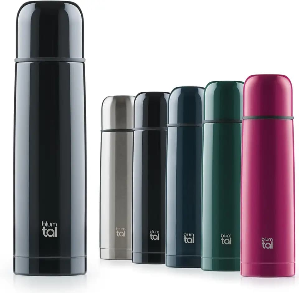 Blumtal® Thermosflasche 1L - BPA-freie Thermoskanne für warm&kalt - auslaufsichere Isolierflasche 1000ml Edelstahl rostfrei - Thermoskanne mit Becher/Thermoskanne 1000ml - Thermosflaschen - Schwarz