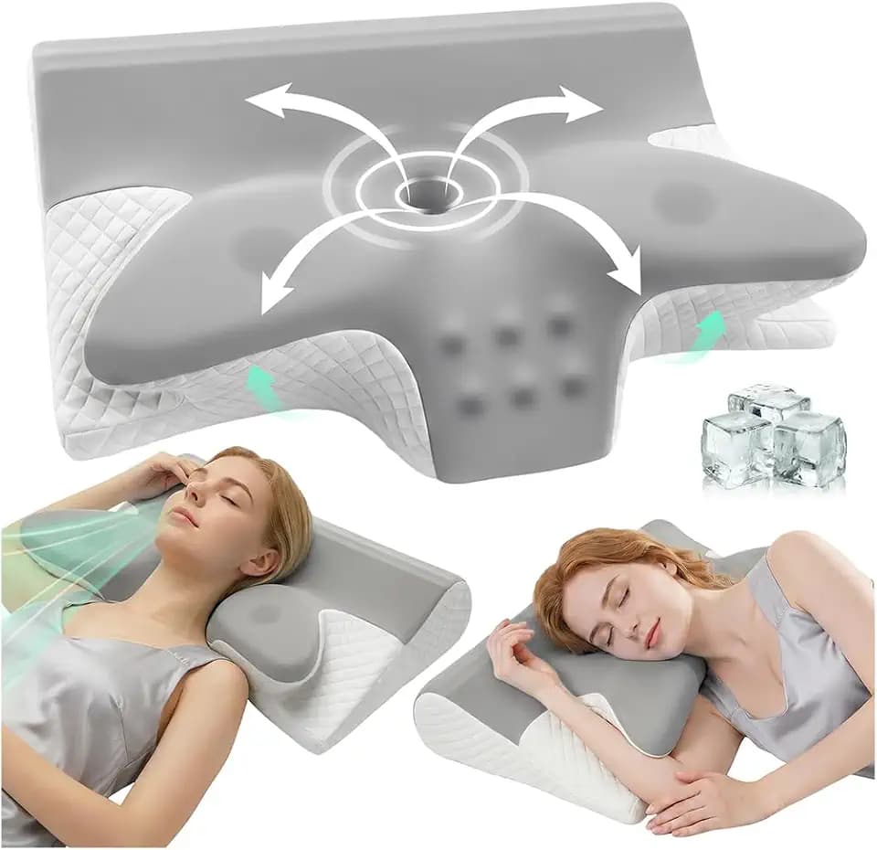 Nackenkissen Kopfkissen, Ergonomisches Nackenstützkissen, Orthopädisches Kissen Memory Foam, Seitenschläferkissen Nackenkissen für Seiten, Rücken & Bauchschläfer 60x43x14/12cm Grau