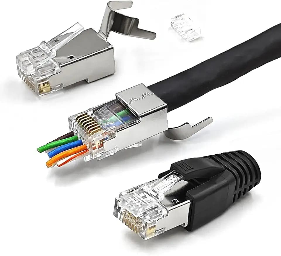 30 Pack Cat7 Cat6A Pass Through Shielded RJ45 Connector Modular Network 50μ Gold-Plated Plug for Cat 6, Cat 6A, Cat 7 and Cat 8 with Strain Relief Boots