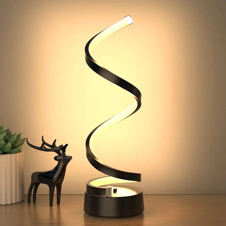 NUÜR Black Spiral LED Table Lamp, Dimmable Bedside Lamp, 15.8 Inch
