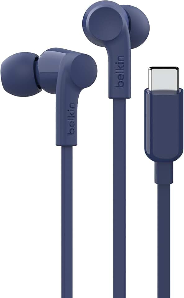 Belkin SoundForm Kopfhörer mit Kabel, In Ear Kopfhörer mit Mikrofon und USB‑C-Stecker für iPhone 16/15, iPad mini, Galaxy S24, Android- und andere Geräte mit USB-C-Anschluss – Blau