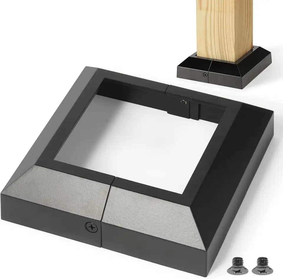 4.0"x4.0"（Actual: 4.0"x4.0"） Deck Post Base Cover Decorative Post Base Trim Skirt Black Aluminum 2Pack