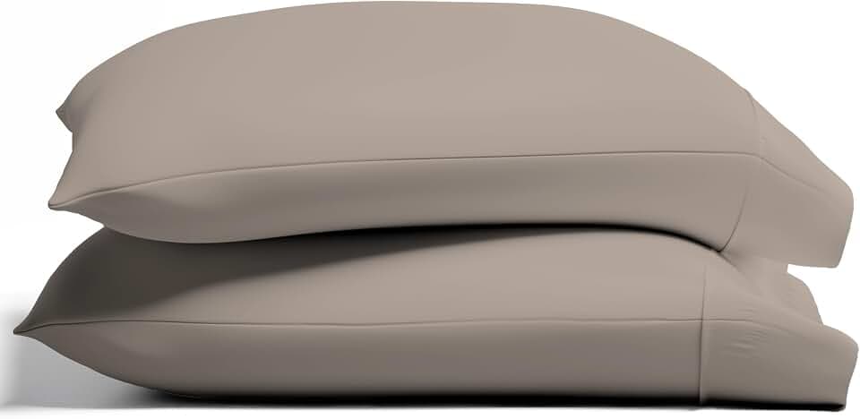 TEXAS LINEN CO. 100% Organic Cotton Pillow Cases King Size Set of 2 - Organic Cotton Percale Weave Pillowcases King Size, Soft, Cooling, Crisp & Breathable Percale Pillow Covers - Taupe