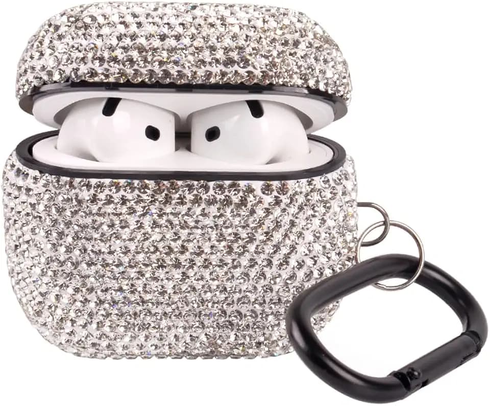 Sparkly Case for AirPods 4 & 5, Shockproof Cover with Keychain, White