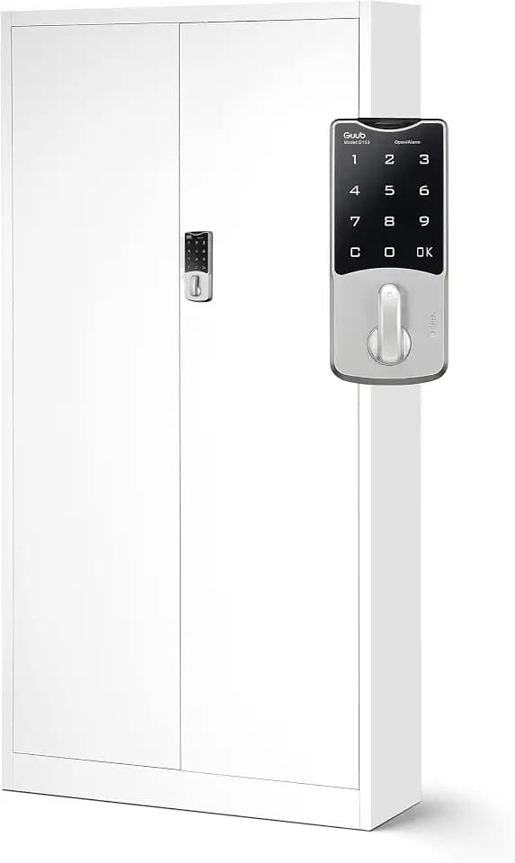 Aktenschrank mit Zahlenschloss C003 Metallschrank Stahlschrank Pulverbeschichtung 185 cm x 90 cm x 40 cm (Weiß)