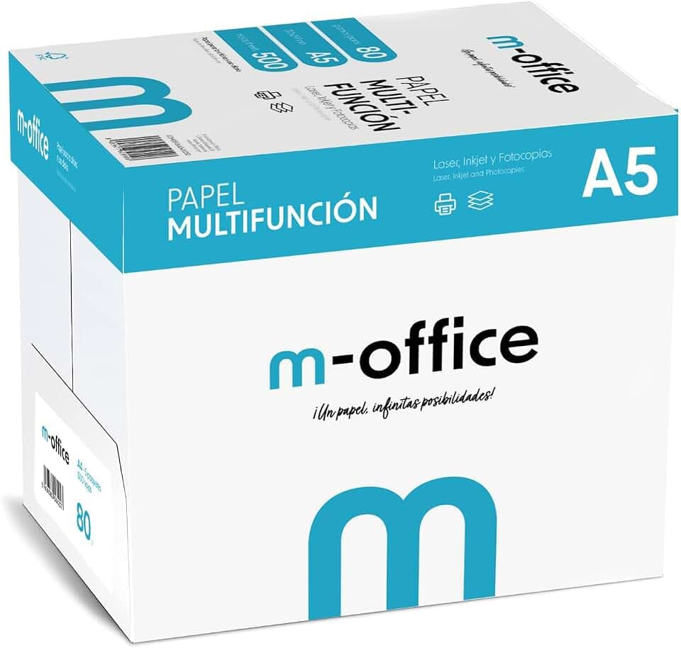 A5-Papier, 80 g, 5 Packung mit 500 Blatt, Multifunktionspapier für Inkjet- und Laserdrucker, A5-Blätter, 148 x 210 mm, ideal für Büro und Zuhause · m-office (2500 Blatt)