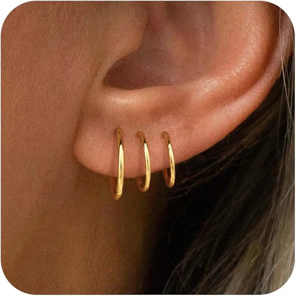 CHESKY 14K Gold Plated Triple Illusion Huggie Stud Earrings