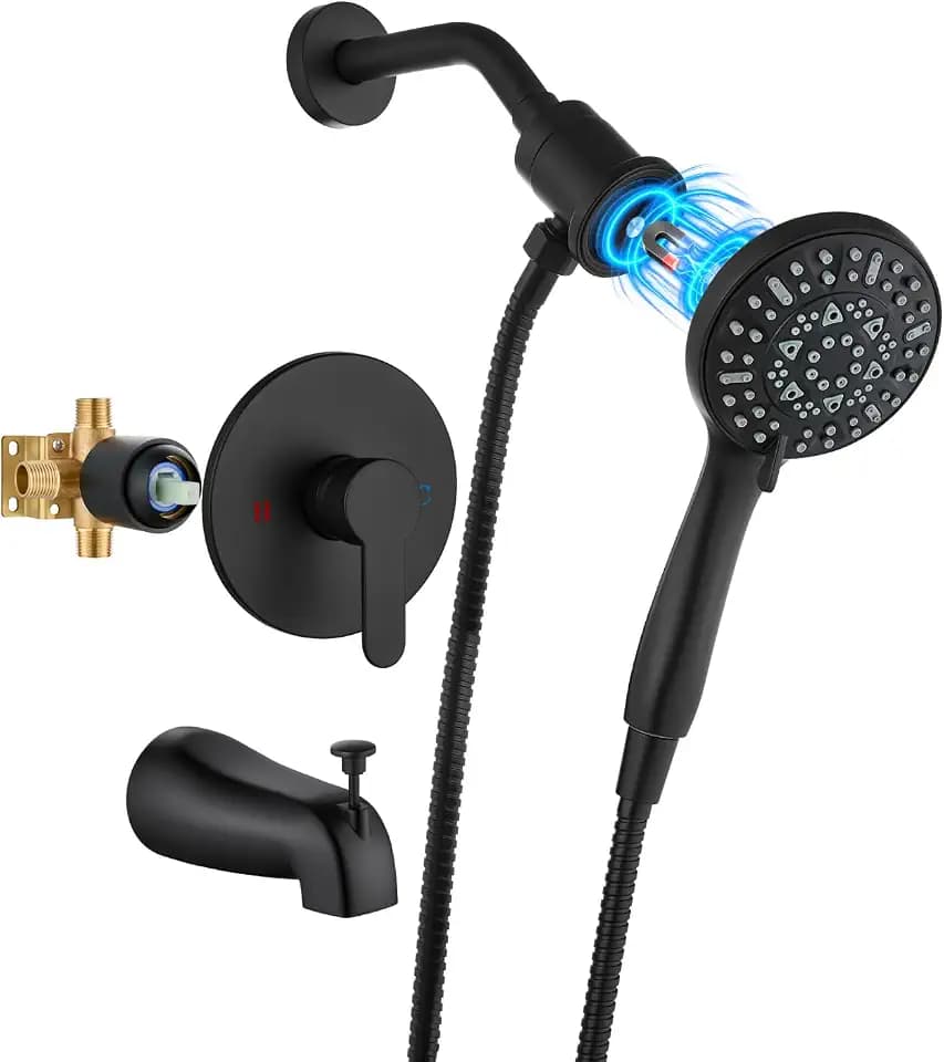 Tub Shower Faucet Set 6 Mode Handheld Valve Kit Matte Black