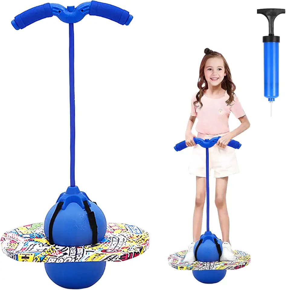 Pogo Ball mit Griffen, Pogo Stick Hüpfball für Kinder, Hüpfstange mit Luftpumpe, Pogo Ball zum Training des Gleichgewichts, Jump Spiel Geschenk für Kinder ab 6 Jahre (Blau)
