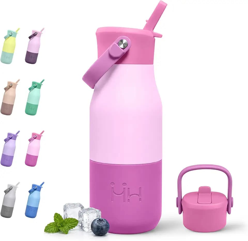 Trinkflasche Edelstahl 400ml, Thermoskanne BPA-Frei, Isolierflasche Doppelwandig, Thermosflasche mit rutschfester Silikonhülle, Wasserflasche für Fitness, Schule, Outdoor