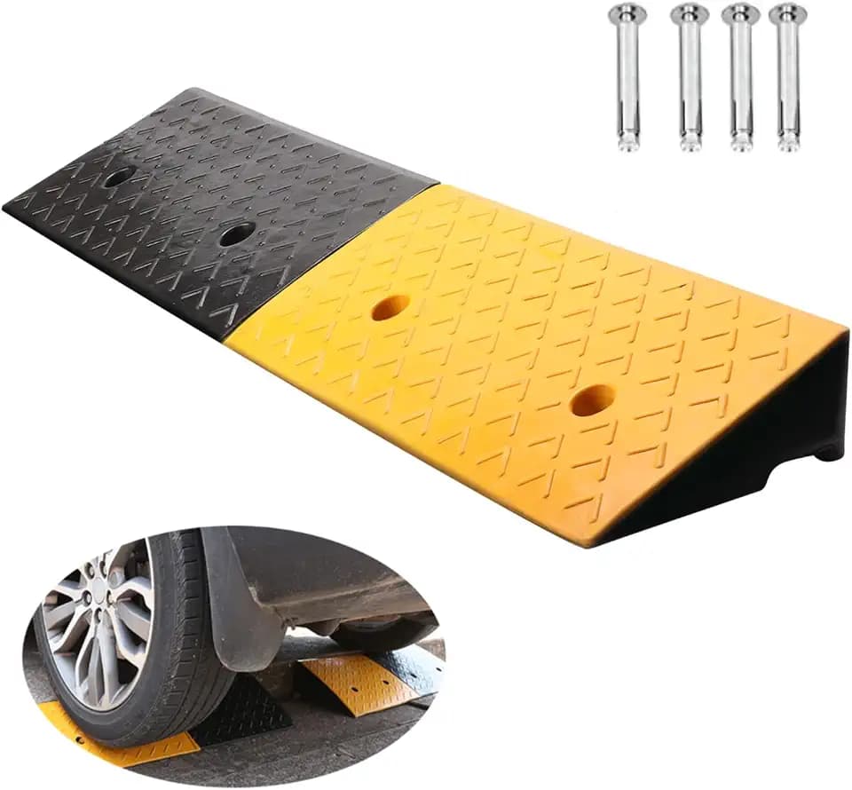 Nisorpa 5" Rubber Curb Ramps 10 Ton Heavy Duty Loading Driveway Ramps with 4 Expansion Screws, Wheelchair Threshold Non-Slip Ramp for Trucks Cars Motorhome Forklifts, 39.3x11.8x5 Inch- Yellow