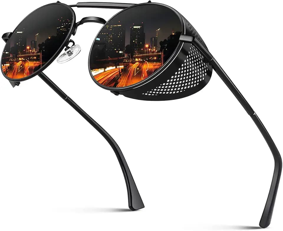 CGID Sonnenbrille Herren Polarisiert Steampunk Runde Damen Metallrahmen