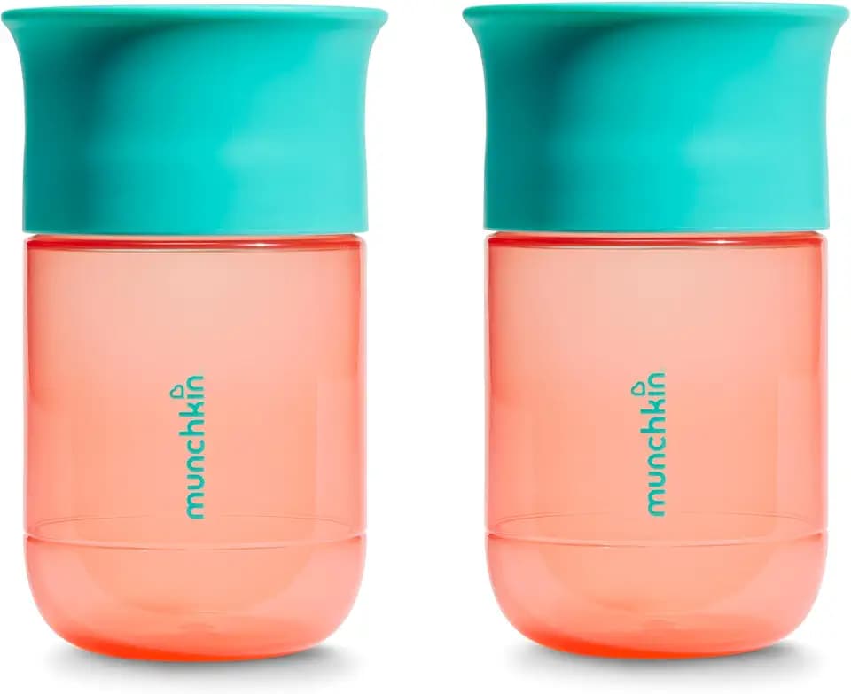 Munchkin Control Flow Open Training Toddler Cups with Removable Valve, 18+ Months, 10 Ounce, 2 Pack, Coral