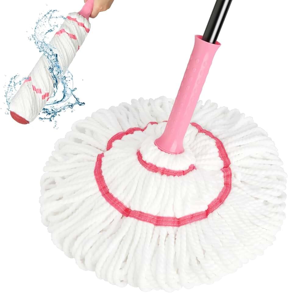 Bodenwischer mit Auswringfunktion,Wischmopp mit Außergewöhnlicher Saugkraft,Wischer Boden Fliesenwischer für Bodenreinigung,145 cm Wischmop Floor Mop,Twist Mop Rosa