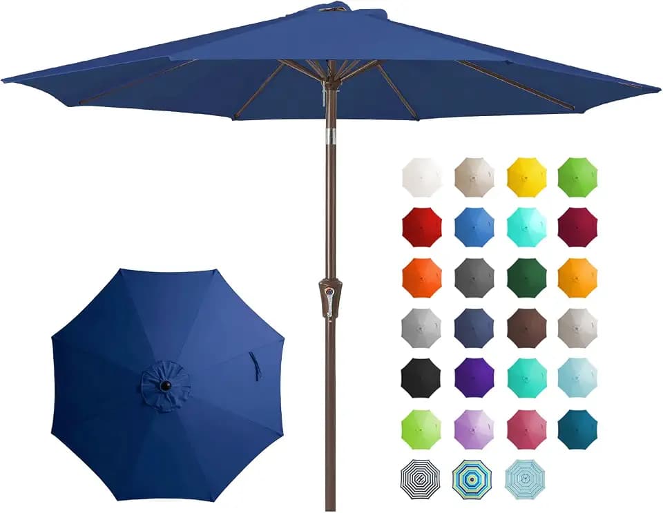 JEAREY 9FT Outdoor Patio Umbrella, Market Umbrella, Dark Blue