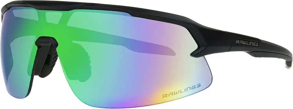Rawlings Strike Zone Shield Youth Baseball Sunglasses, Matte Black/Green Mirror, 81mm