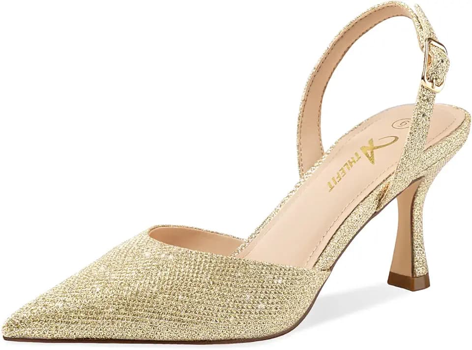 Athlefit Women's Kitten Heels Closed Toe Pumps Shoes