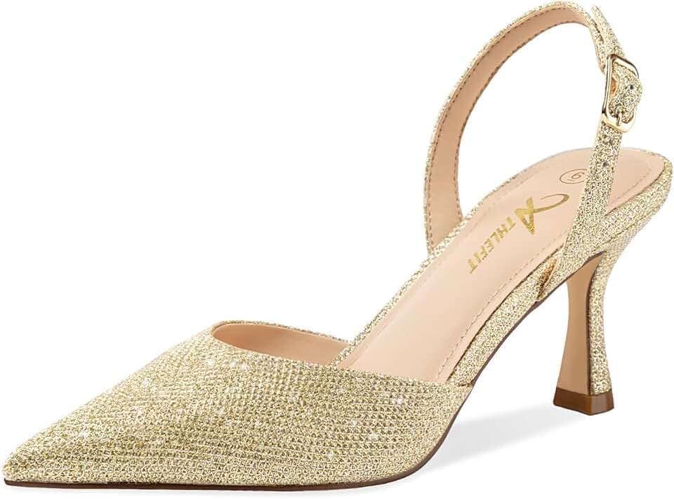 Athlefit Women's Kitten Heels Closed Toe Pumps Shoes