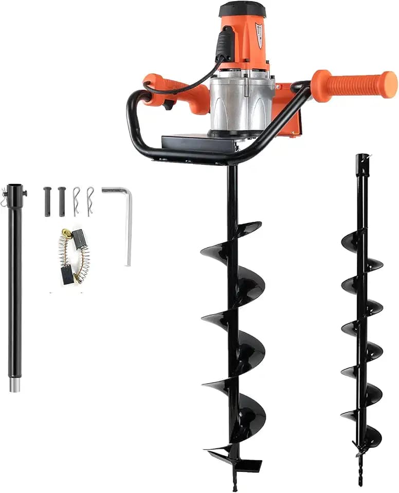 1500W Electric Post Hole Digger 6" & 4" Bits, No Bag, Orange