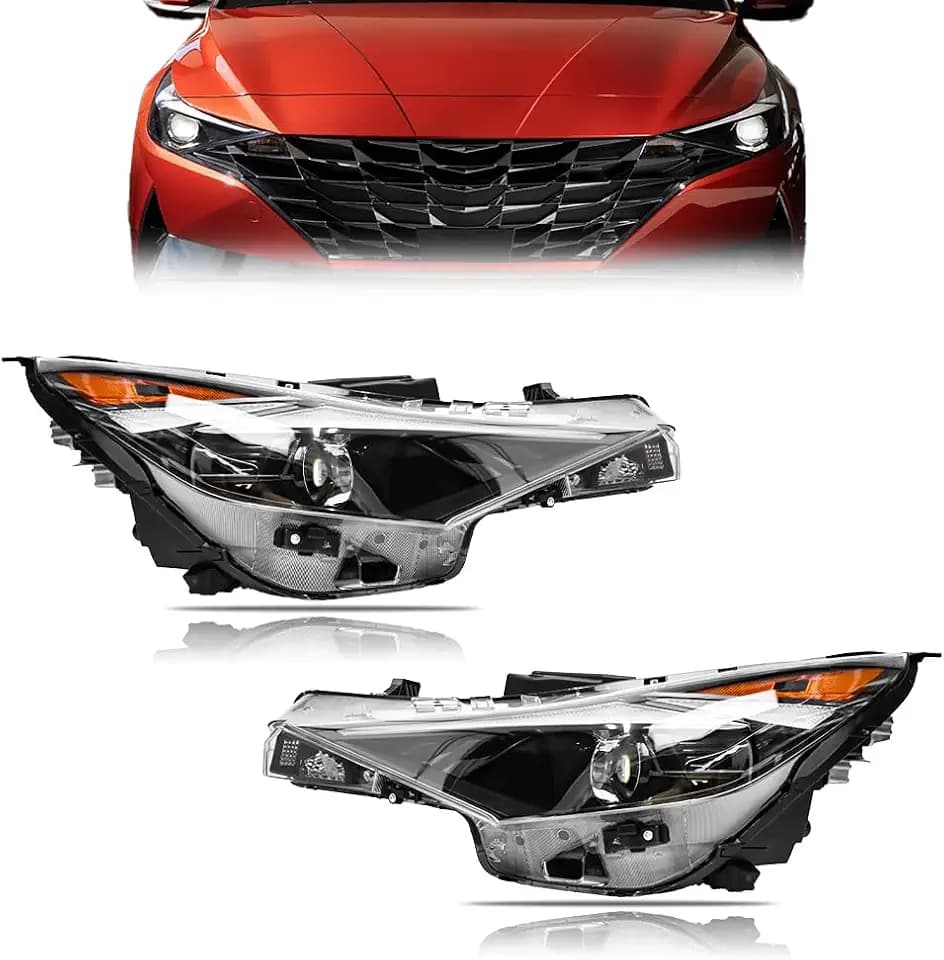 Headlight Assembly for Hyundai Elantra 2021-2023, Driver & Passenger Side Halogen w/LED DRL Clear Lens Black Housing Amber Reflectors, OEM# 92101-AB000, 92102-AB000, 1 Pair