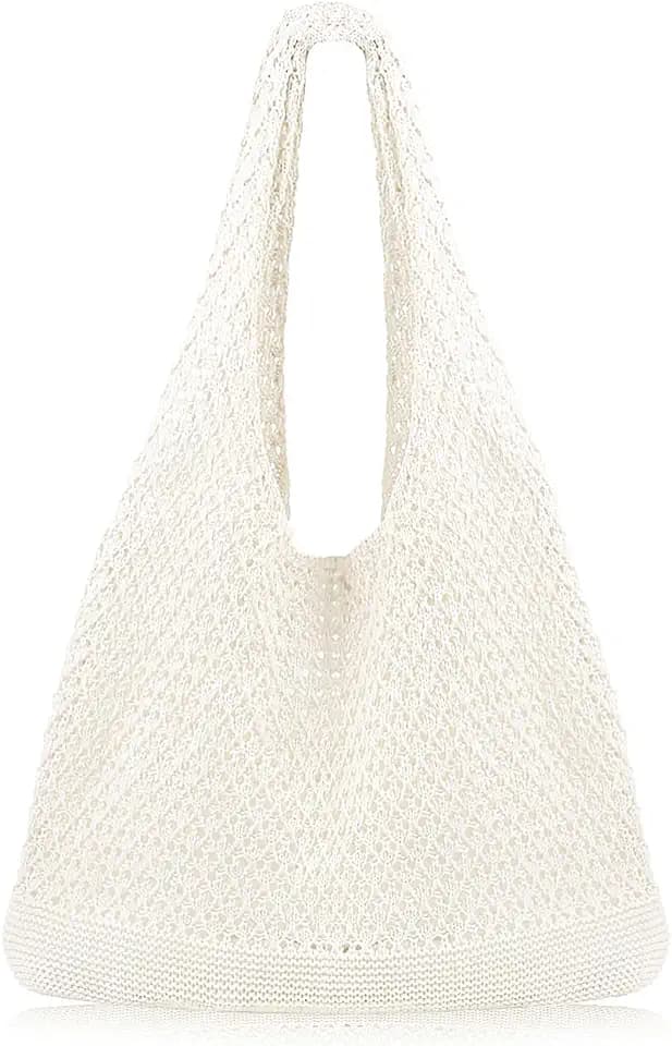 COOKOOKY Crochet Beach Tote bag Summer Beach Bag for Women Aesthetic Mesh Tote Bag Hippie Bag Knit Bag