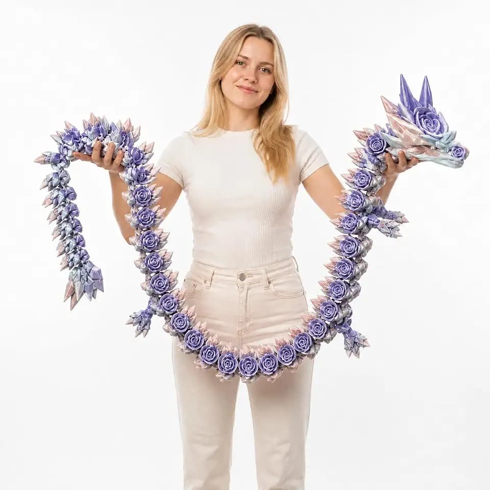 Giant 3D Printed Rose Dragon XL Collectible Toy, Extra Large Size, 47 Inch (Dream)