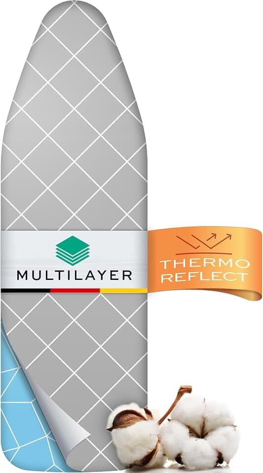 Turbo Bügelbrettbezug 120x40 – Hitzereflektierend für schnelleres Bügeln – einfache Montage mit Gummizug – 2X Komfortpolsterung | Größe M