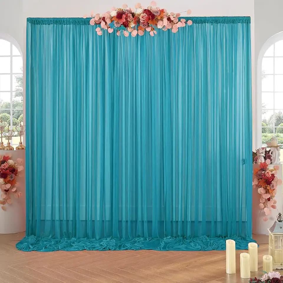 Pack of 2 Chiffon Backdrop Curtains Panels 5 x 8 FT - Dark Teal