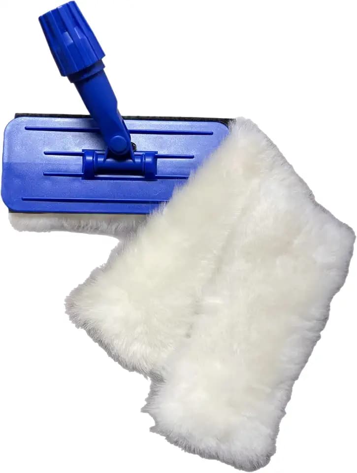 Genuine Lambwool Mop for Floor Cleaning, Dusting, Waxing, 9" Flat Mop with Reusable Lambswool Refills for Wet & Dry Use. Hardwood, Laminate and Tile Flooring. (1 Pad Holder + 3 Pads)