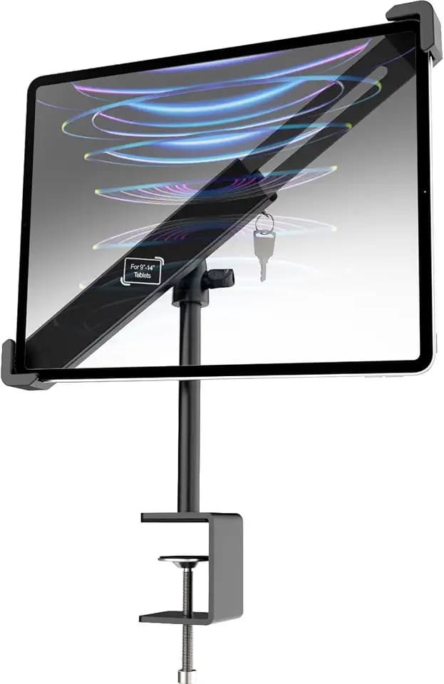 Anti-Theft Tablet Stand Holder Fits 9-14" Devices, Tablet Kiosk Clamp Mount with Lock for Store POS Reception, Diagonal Clip Compatible with iPad Pro 12.9/Air, Surface, Galaxy Tabs